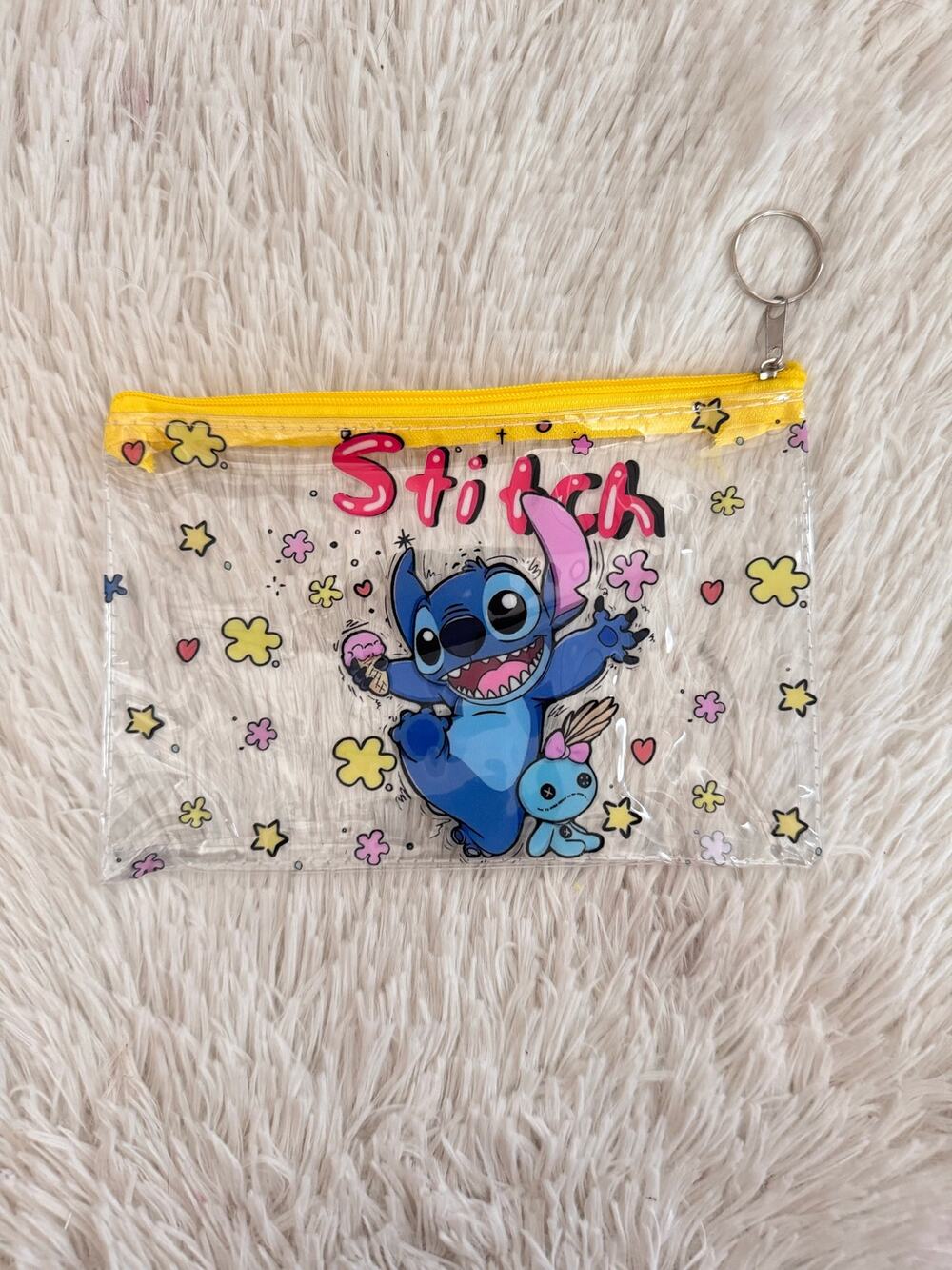 Stitch clear pouch zipper Keyring with Stitch and his ugly doll